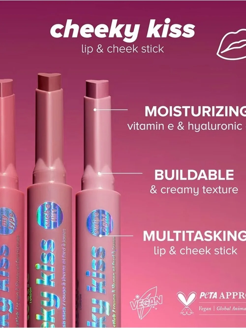 Lottie London Cheeky Kiss in JUST MY TYPE Multi-tasking Lip‎ & Cheek Color NEW